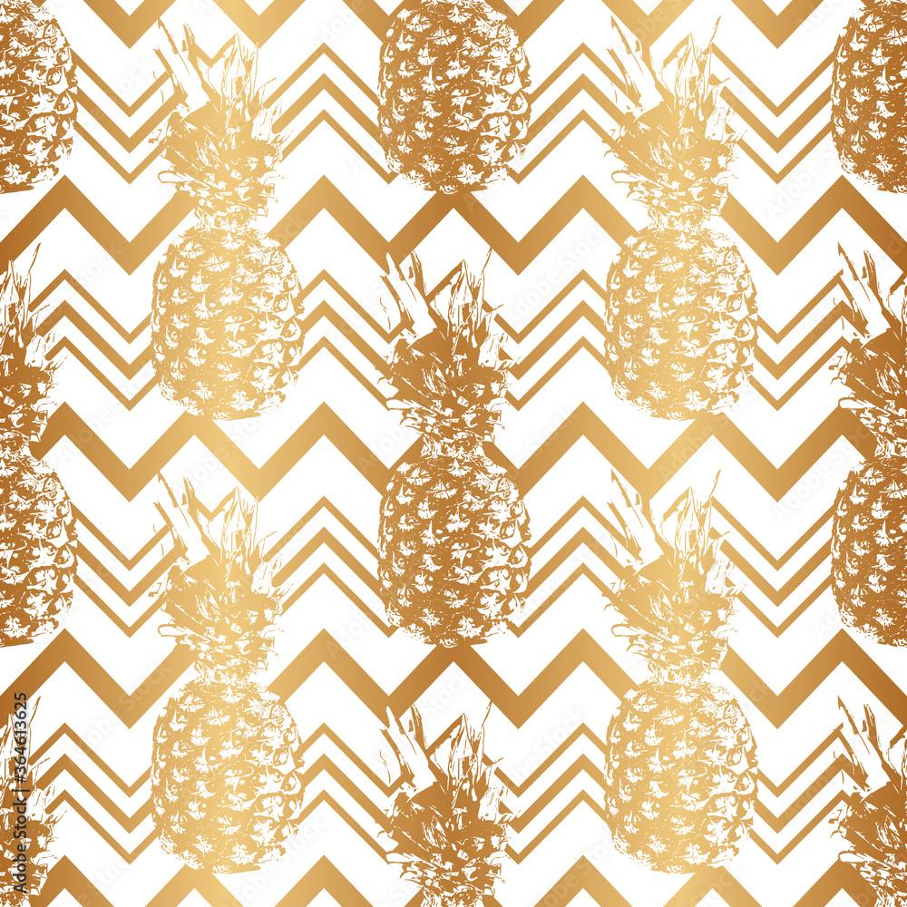 1000x1000 Gold pineapple seamless pattern. Summer background. Golden foil. Tropical glitter print. Wallpaper with ananas. Fun fruit texture. Exotic graphic design pineapple. Hipster hand drawn prints. Vector Stock Vector
