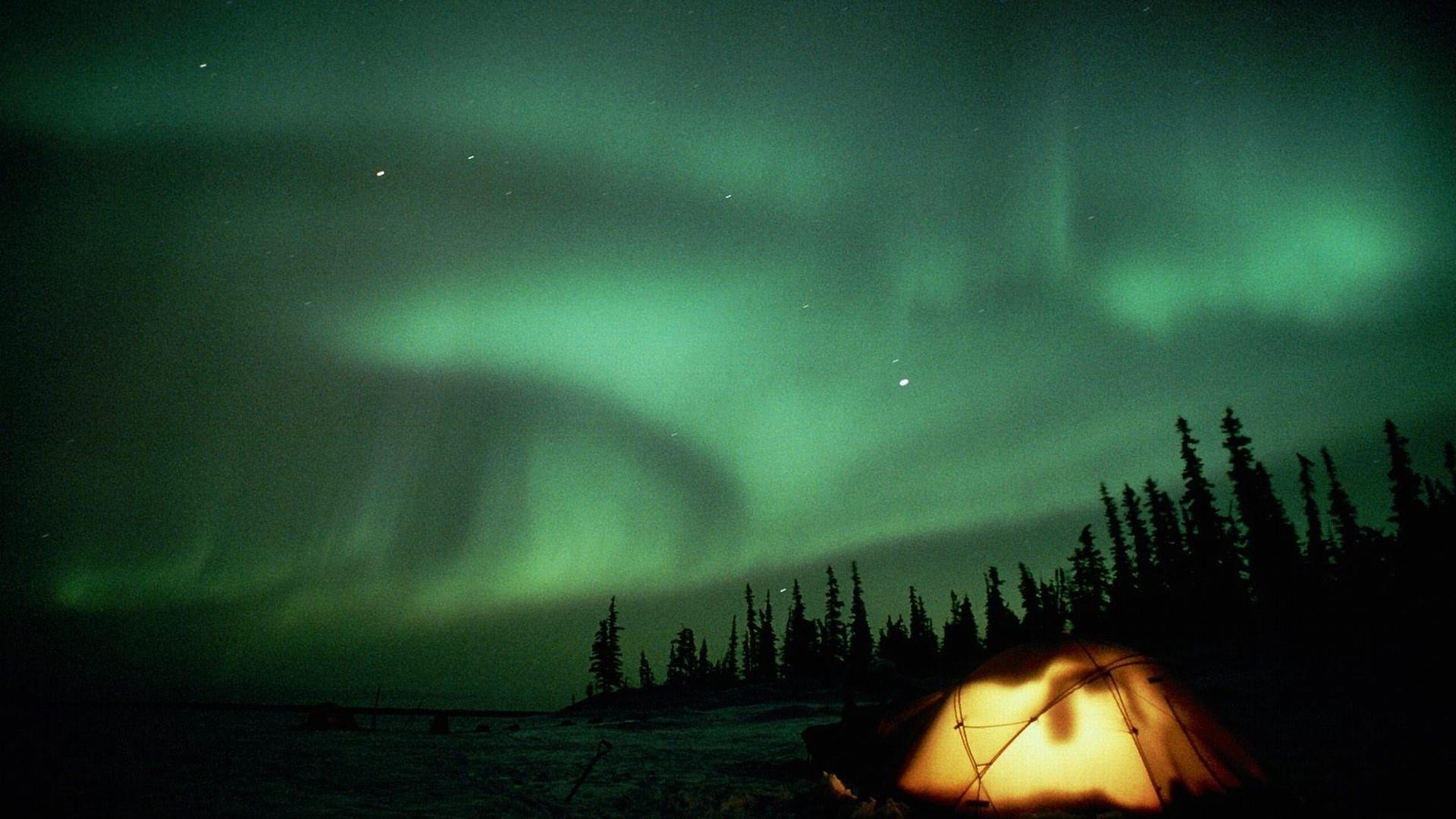 1920x1080 Full HD Camping Ground Under Aurora Lights Gallery HD Wallpaper