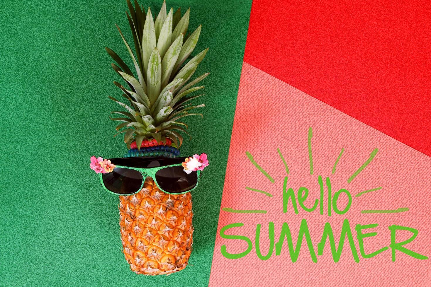 1470x980 Summer and Holiday concept.Hipster Pineapple Fashion Accessories and Fruits on colorful and hello summer word background