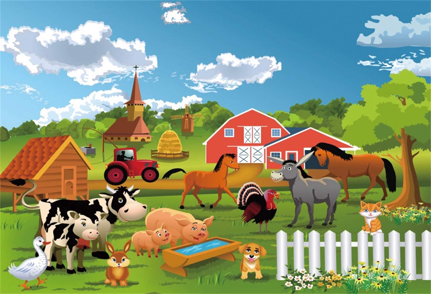 1468x1000 Amazon.com : Leowefowa Cartoon Farm Animals Backdrop Vinyl 8x6.5ft Countryside Red Barnyard Hen Cow Horse Poultry Manger Photo Background Child Baby Birthday Party Banner Baby Shower Props Wallpaper