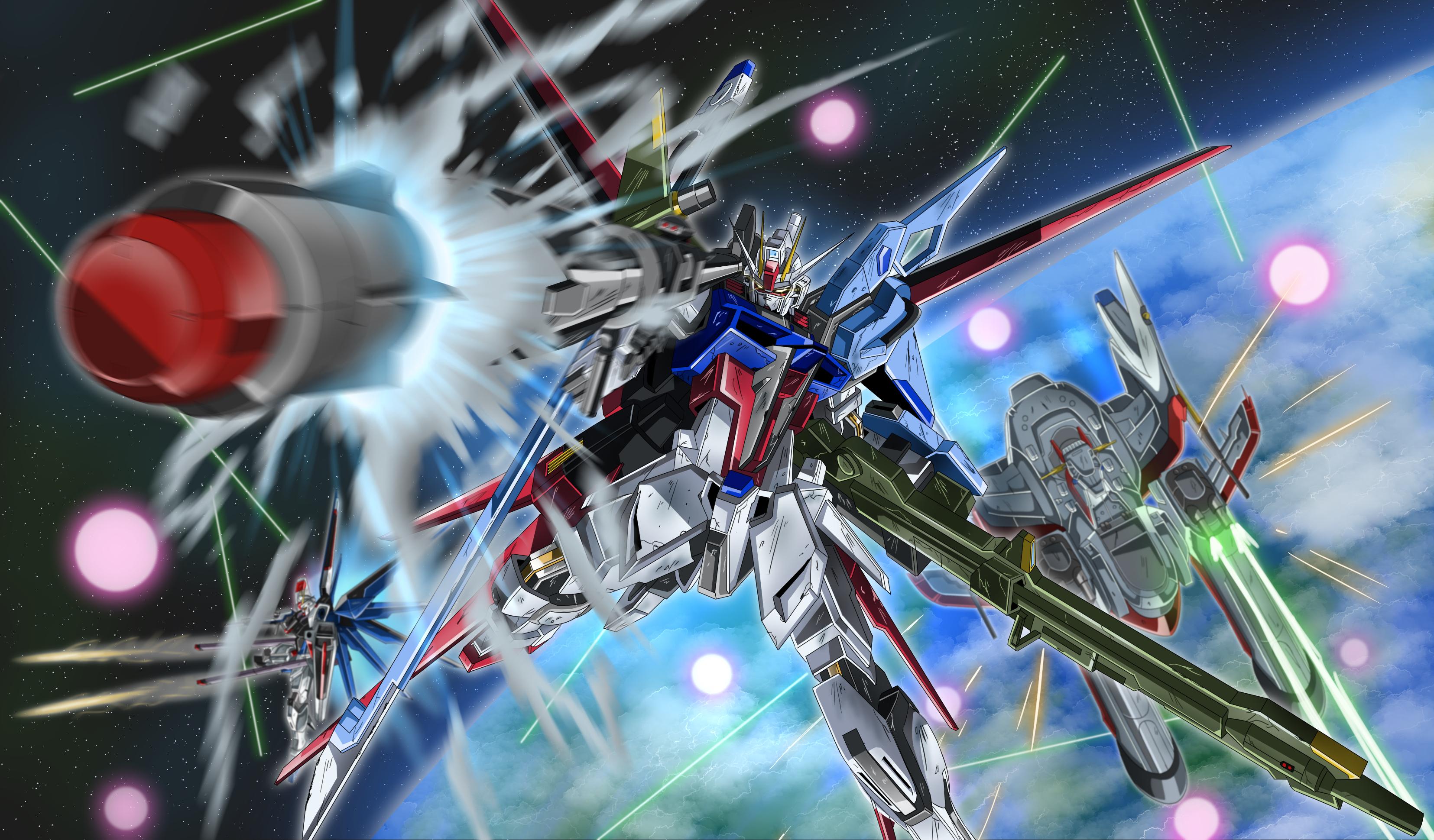 3310x1940 Anime Mechs Super Robot Taisen Freedom Gundam Perfect Strike Gundam Gundam Mobile Suit Gundam SEED A Wallpaper:3310x1940