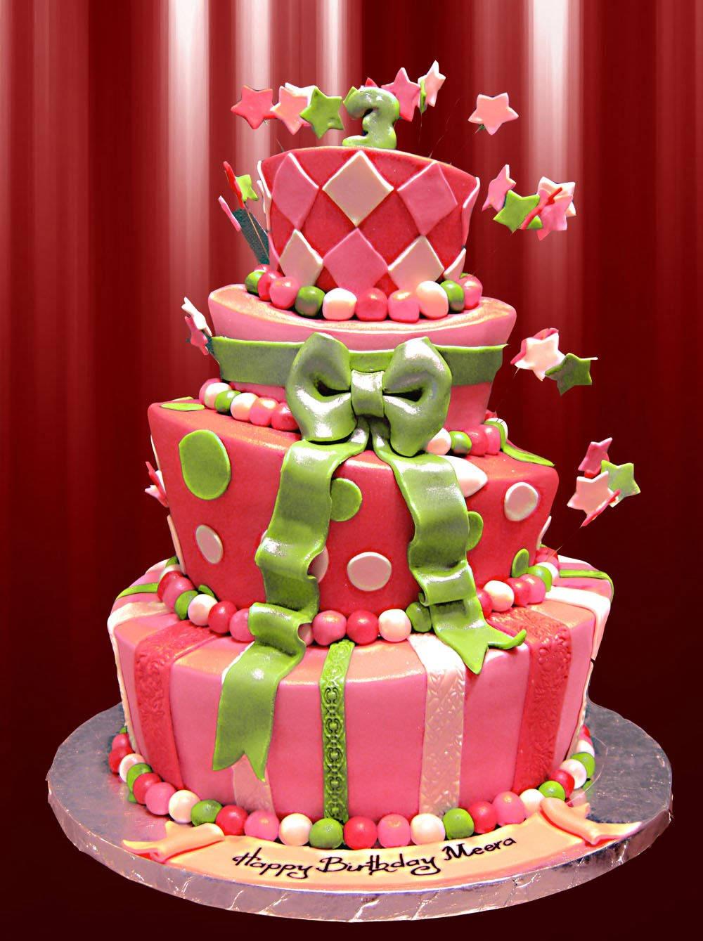 1000x1339 Download Four Tier Pink Birthday Cake Wallpaper