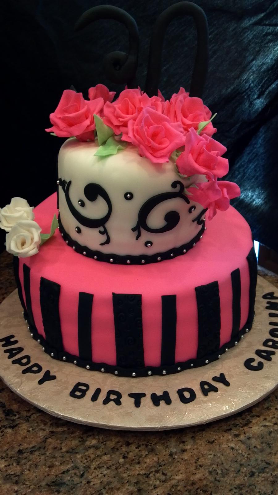 900x1600 Birthday Cake With Hot Pink Roses Follow Me On Facebook Casa De Cakes In Arizona Thank You