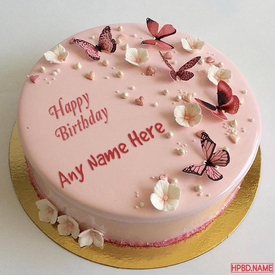 900x900 Write Name On Butterfly Birthday Cake Image