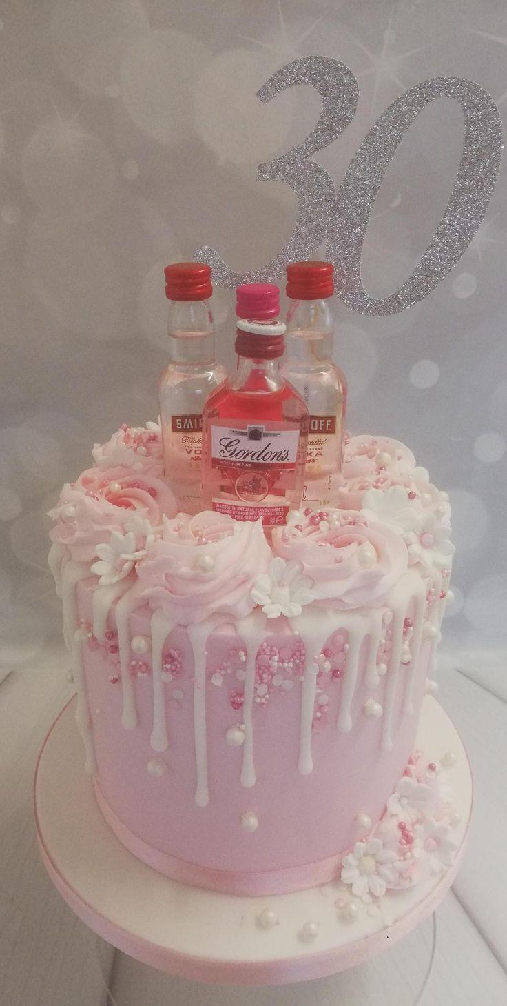 736x1459 pink and white drip cake with Gin and Vodkast birthday cakes, 40th birthday cakes, Alcohol birthday cake
