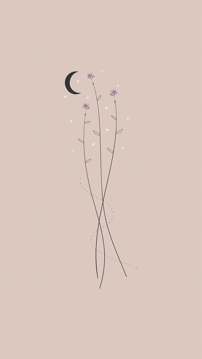 675x1200 Flowers and the moon mobile phone wallpaper vector / marinemynt. Boho wallpaper, Wallpaper iphone boho, Phone wallpaper