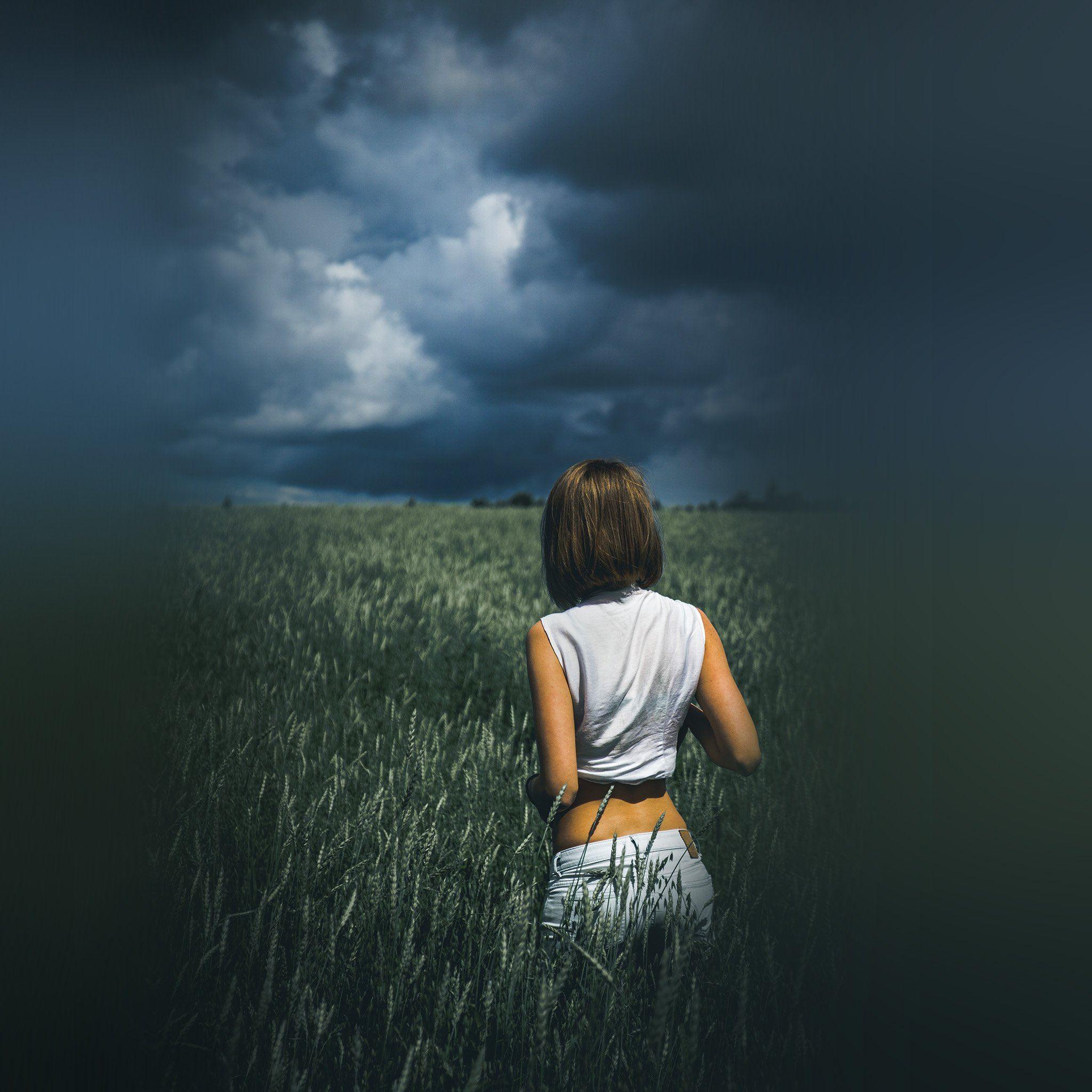 2048x2048 Girl Green Field Nature iPad Air Wallpaper Free Download