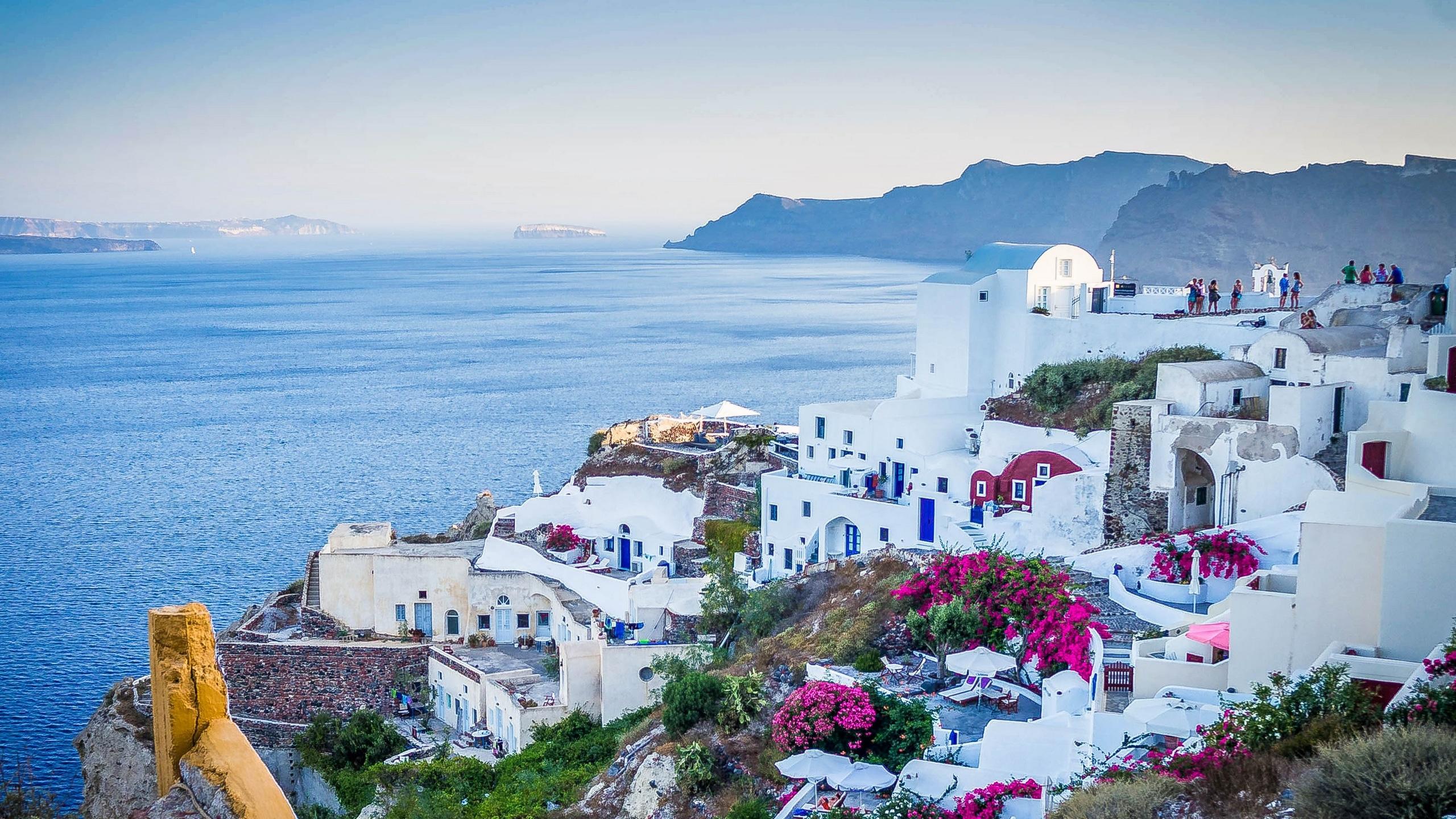 2560x1440 Wallpaper / oia santorini greece sunset island sea tourism 4k wallpaper free download
