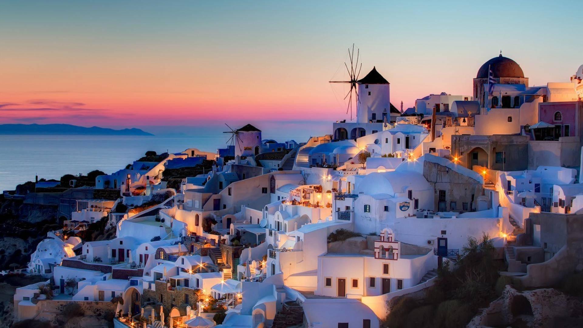 1920x1080 Download Santorini Houses In Greece Sunset Wallpaper