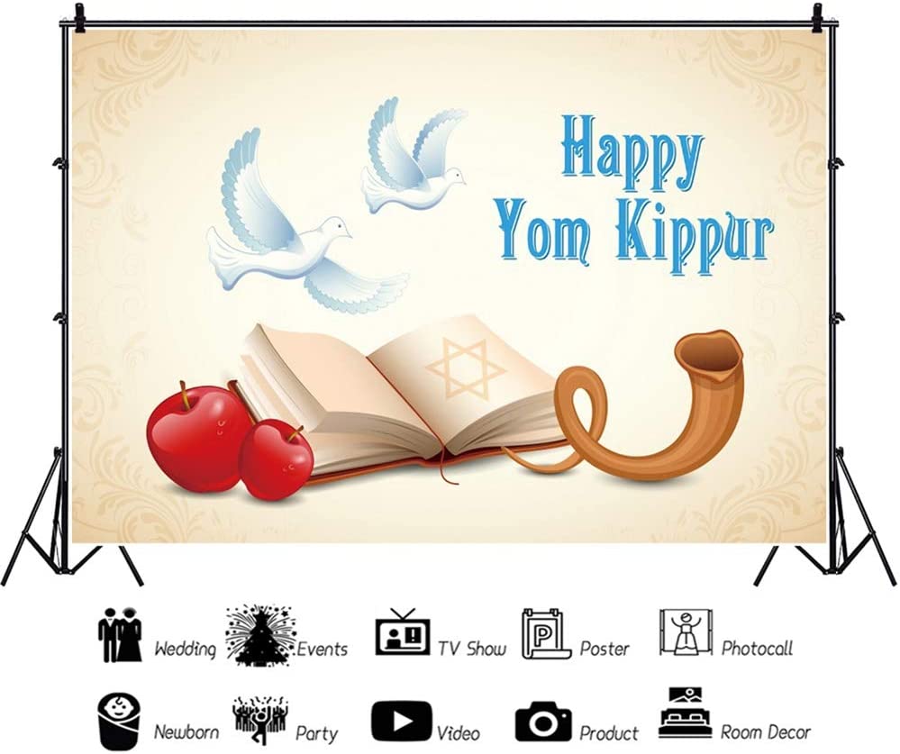 999x837 Amazon.com : Leowefowa Happy Yom Kippur Backdrop 10x6.5ft Cartoon Red Apples Prayer Book Shofar Doves Illustration Vinyl Photography Background Jewish Fiesta Traditional Festival Party Banner Wallpaper Studio