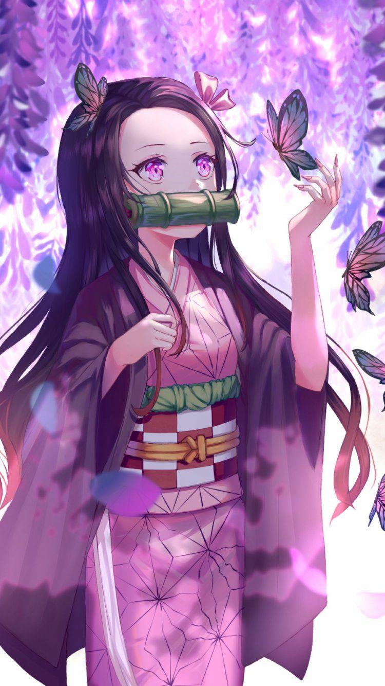750x1334 Purple Anime Nezuko Wallpaper
