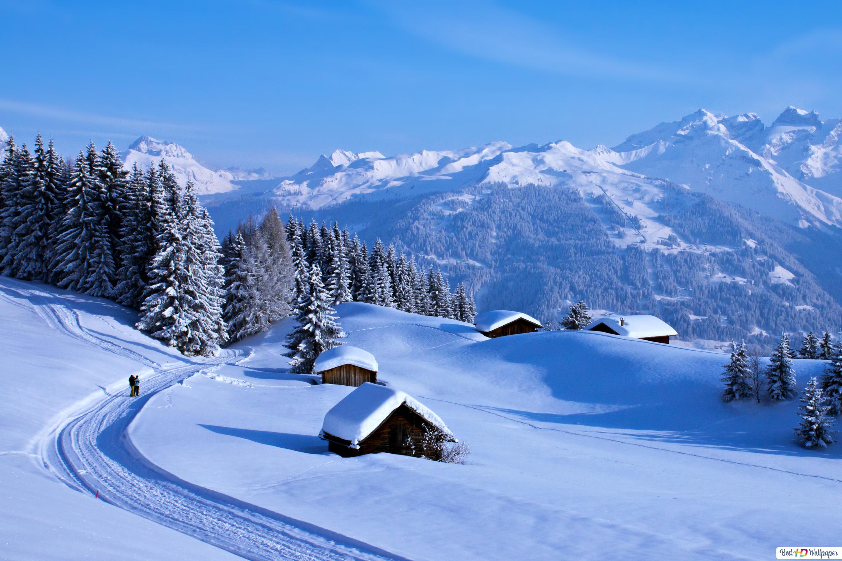 2736x1824 Countryside in winter HD wallpaper download