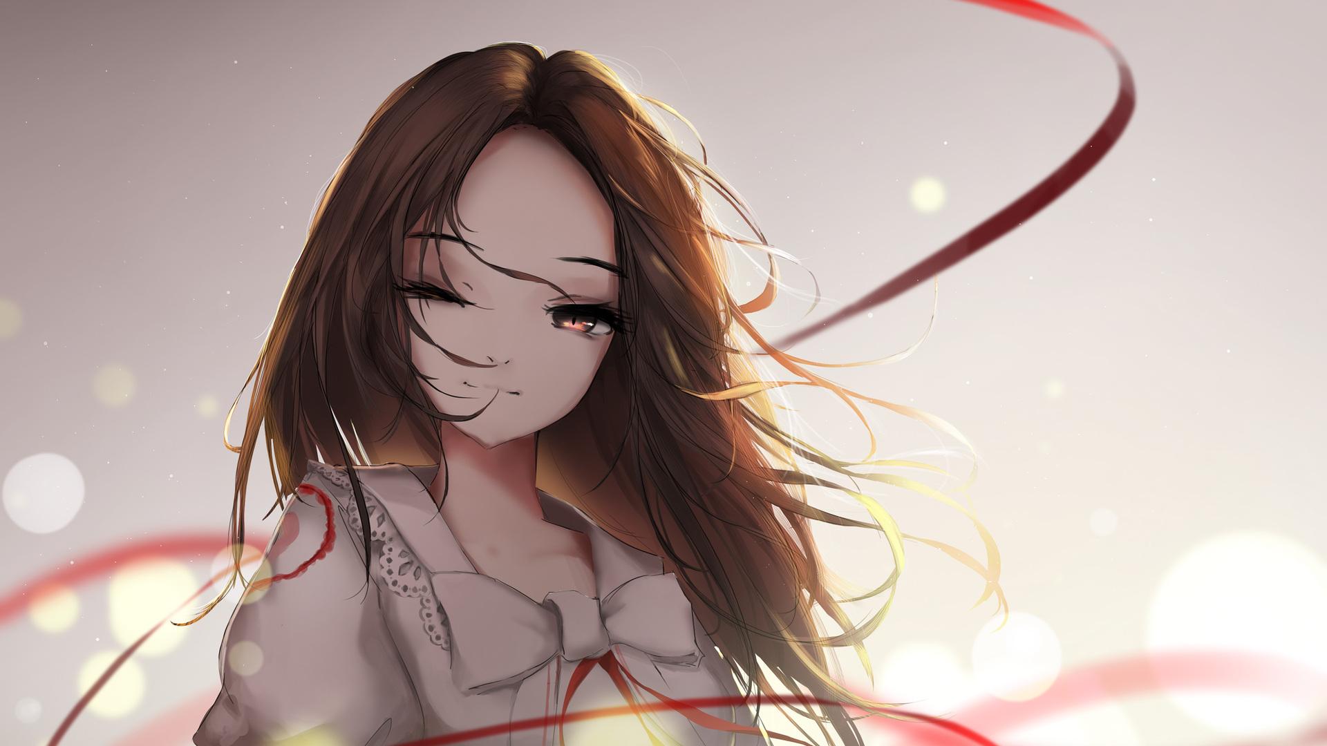 1920x1080 Brown Long Hair Anime Girl Laptop Full HD 1080P HD 4k Wallpaper, Image, Background, Photo and Picture