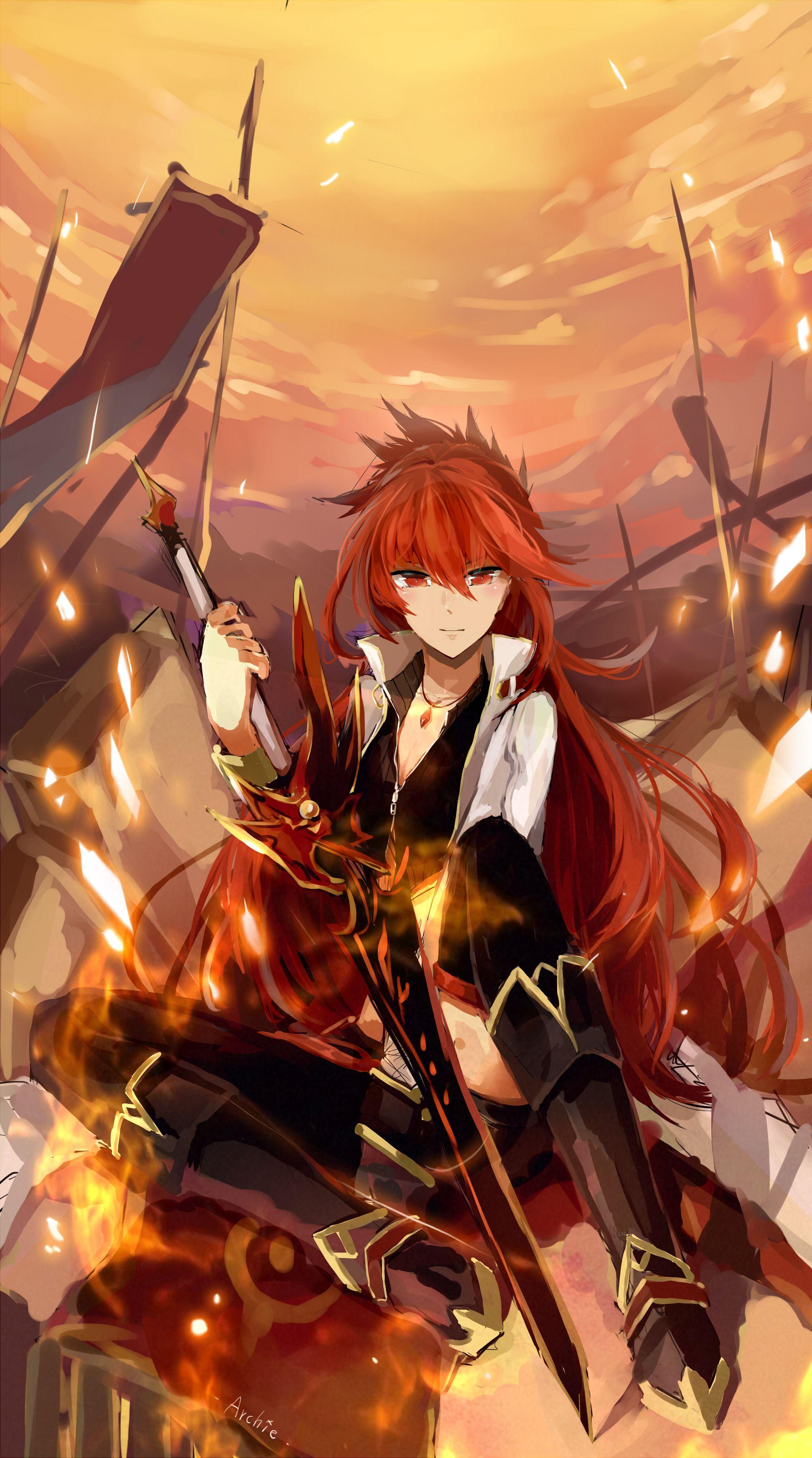1950x3500 Tags: Elsword, Elesis (Elsword), Blazing Heart (Elesis), Pixiv Id Mobile Wallpaper. Anime, Arte com personagens, Anime engraçado