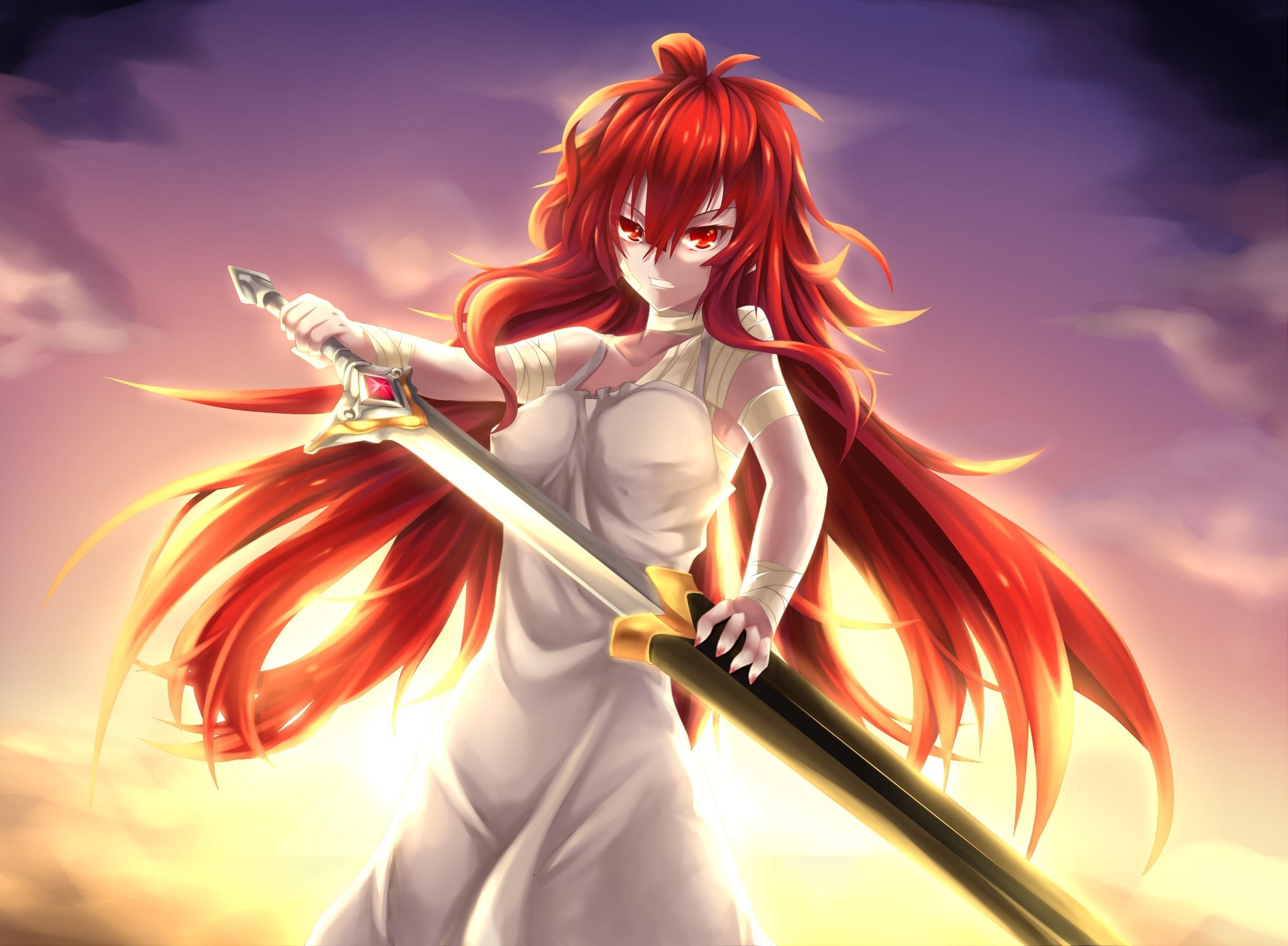 2450x1800 Anime Elesis Elsword Elsword Long Hair Red Eyes Red Hair Sword Weapon Wallpaper:2450x1800