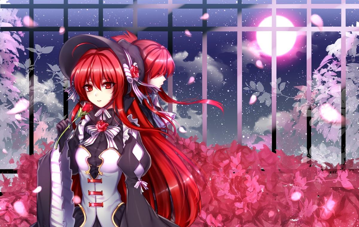 1200x759 elesis (elsword) elsword flowers night red eyes red hair tangel. konachan.net.com Anime Wallpaper