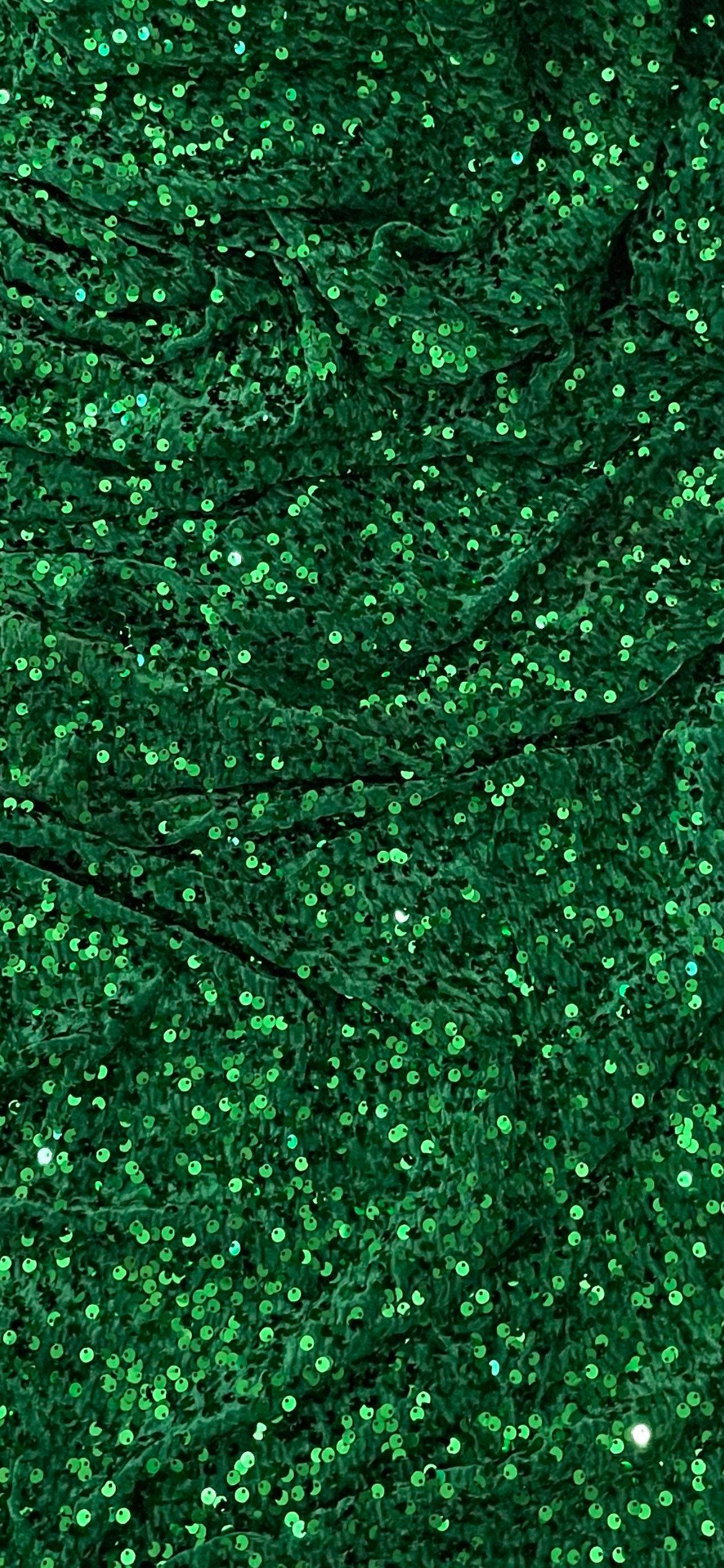 1170x2532 Emerald Green Velvet Velour Bling Sequin Fabric 58 PRICE