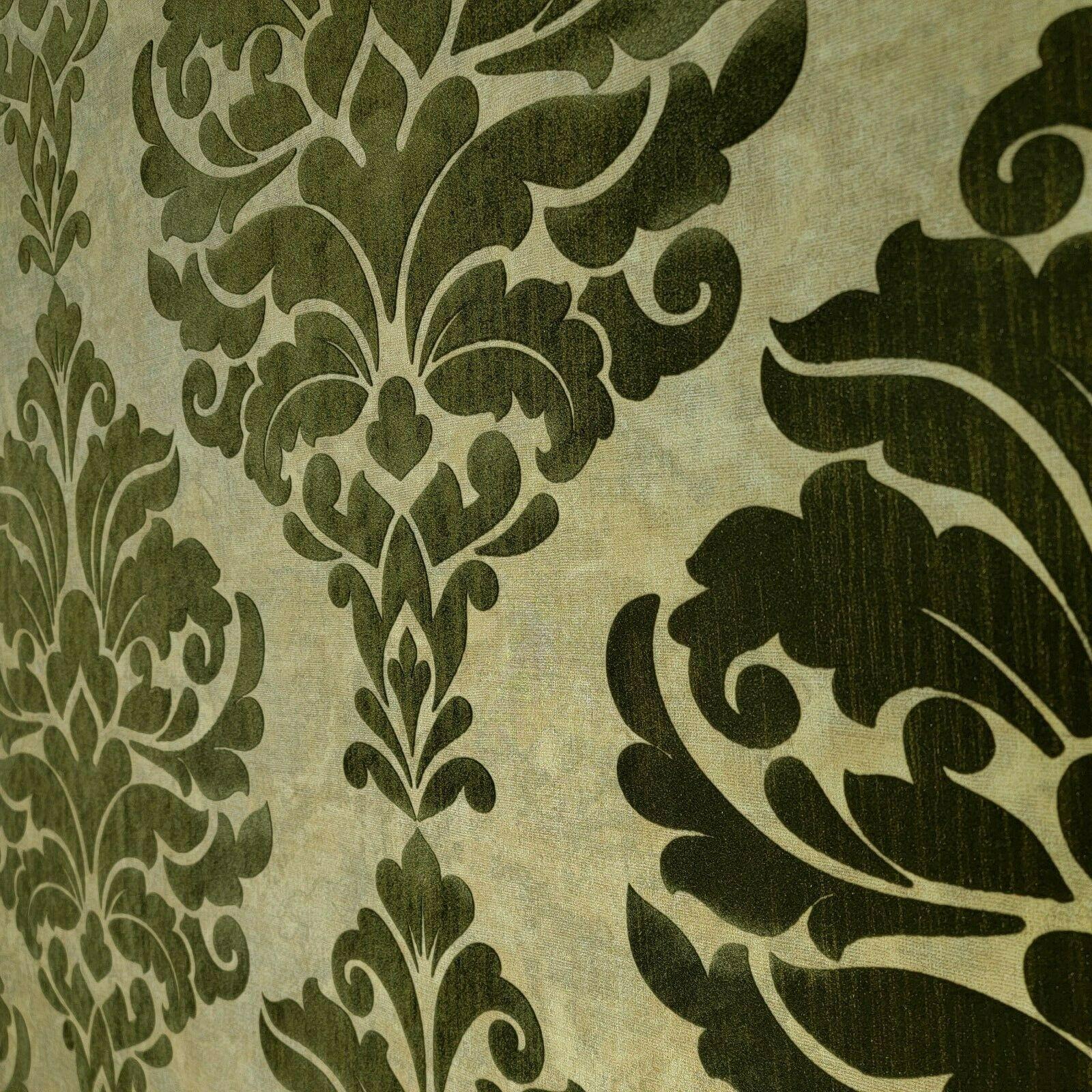 1600x1600 Portofino brown bronze gold Flocked Victorian velvet damask Wal