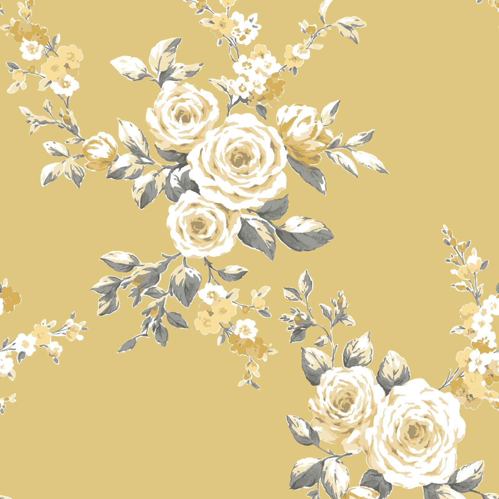 1600x1600 Muriva Catherine Lansfield Canterbury Floral Wallpaper Roses Leaves
