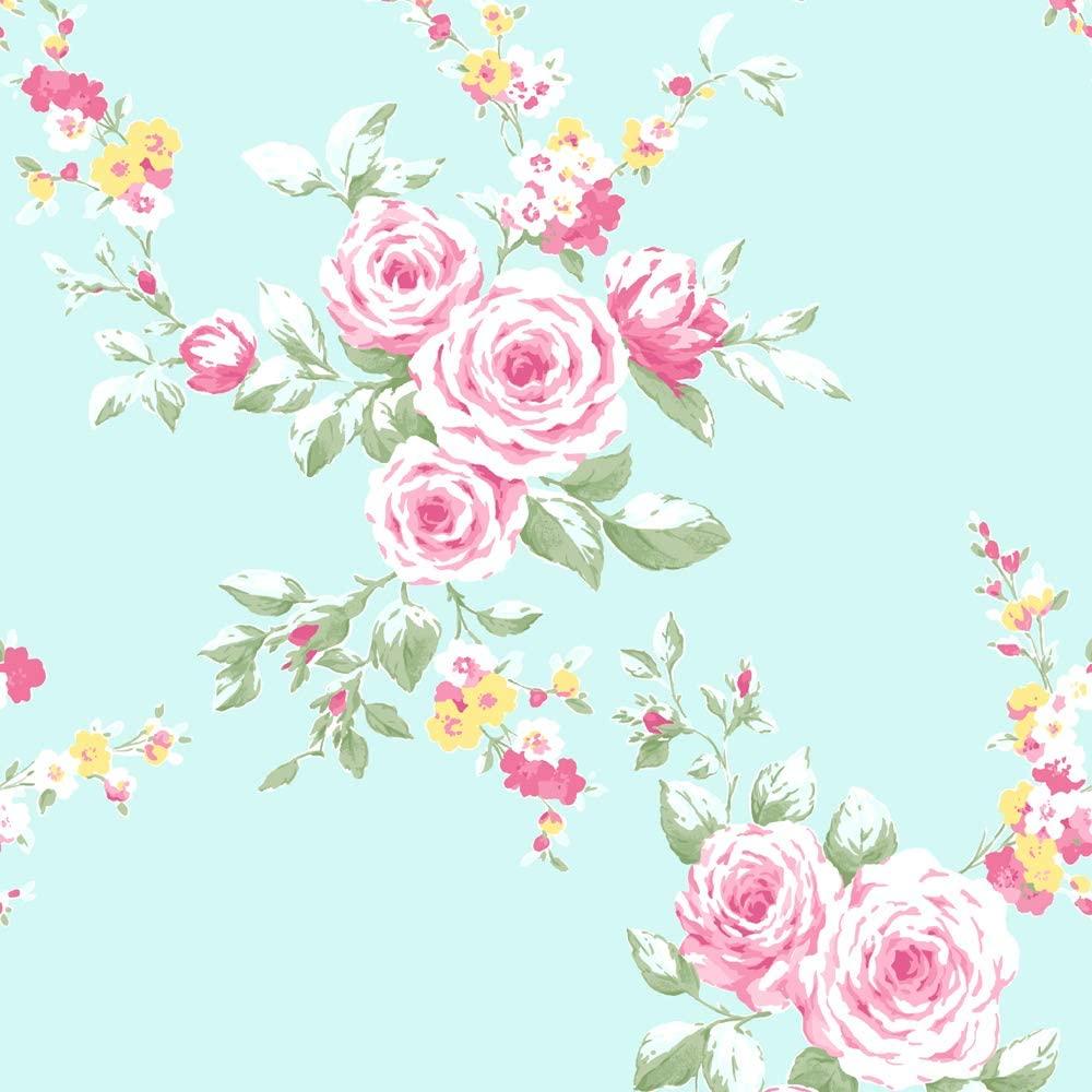 1000x1000 Catherine Lansfield Canterbury Floral Wallpaper Duck Egg Pink Muriva 165500