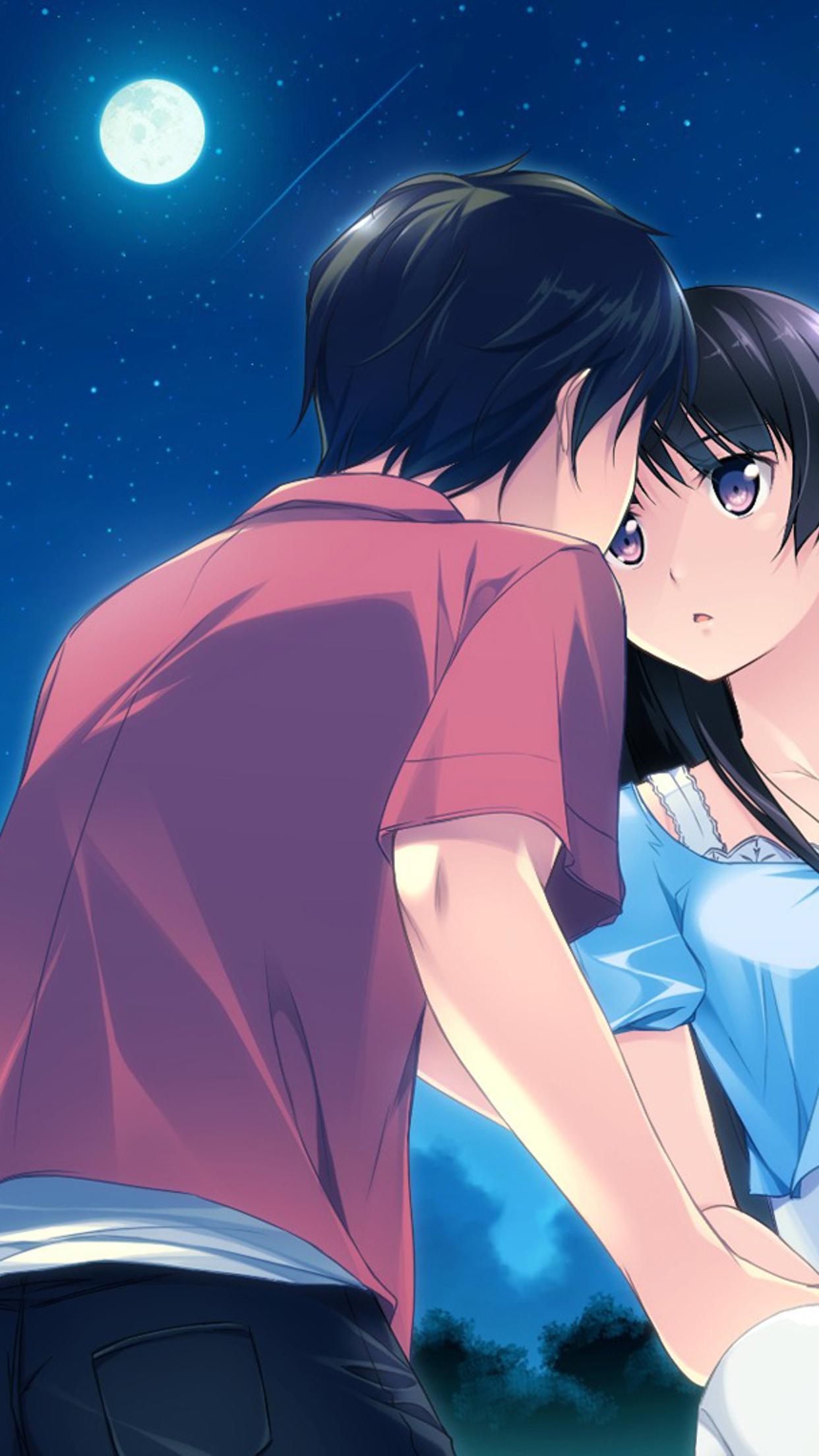 1242x2208 Anime couple during the night under the moonlight