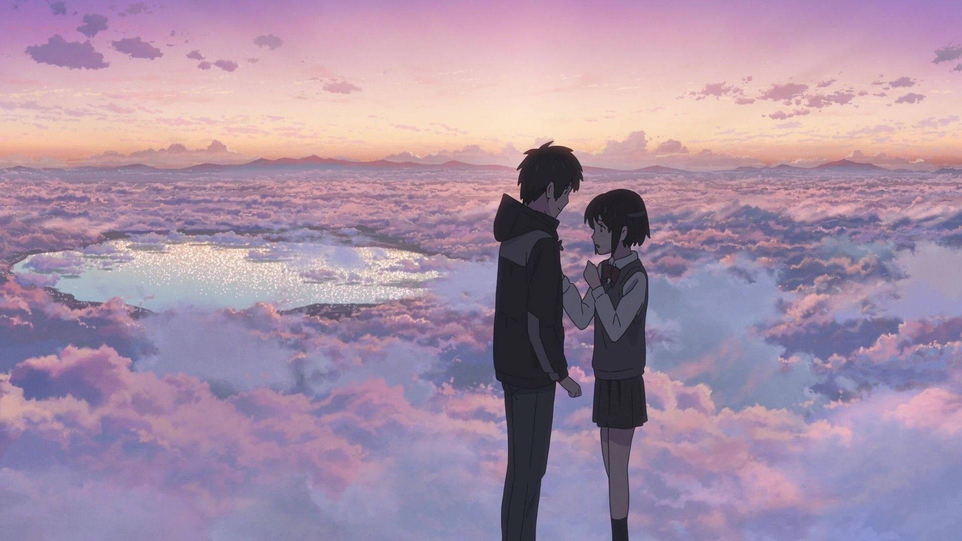1920x1080 Download Anime Couple Clouds Love Aesthetic Wallpaper