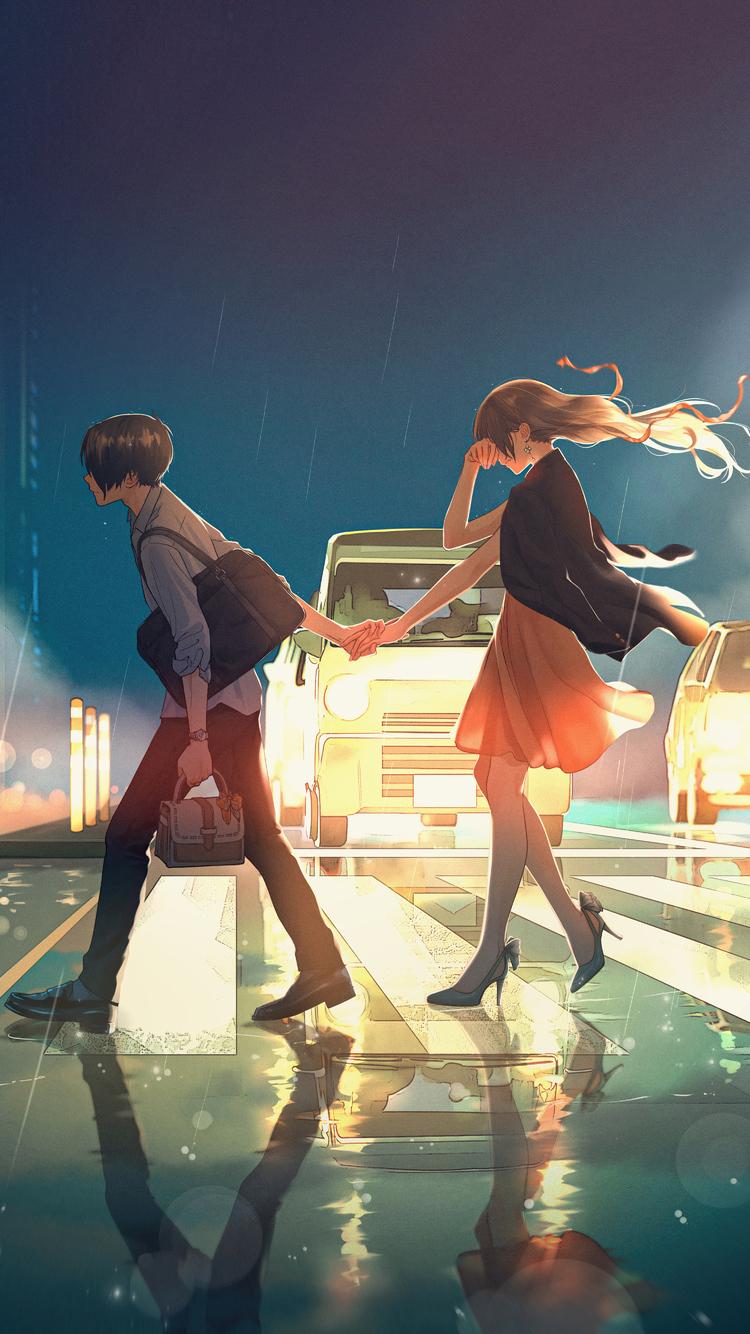 750x1334 Anime Couple Passing Road iPhone iPhone 6S, iPhone 7 HD 4k Wallpaper, Image, Background, Photo and Picture