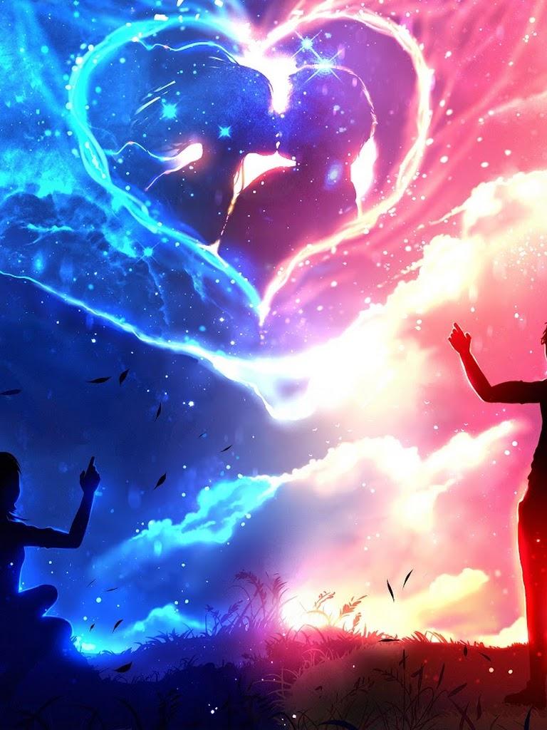 768x1024 Anime Couple Silhouette Heart 4K Wallpaper