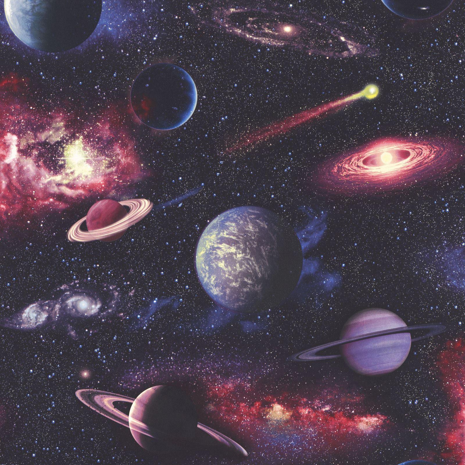 1600x1600 KIDS COSMIC SPACE PLANETS WALLPAPER IN THE DARK GLITTER & MORE