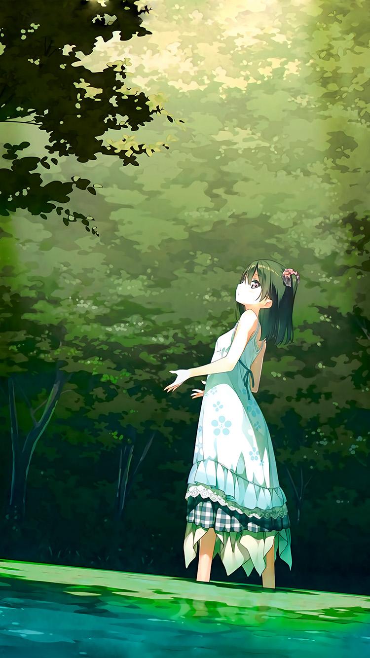 750x1334 iPhone X wallpaper. anime girl green art illustration