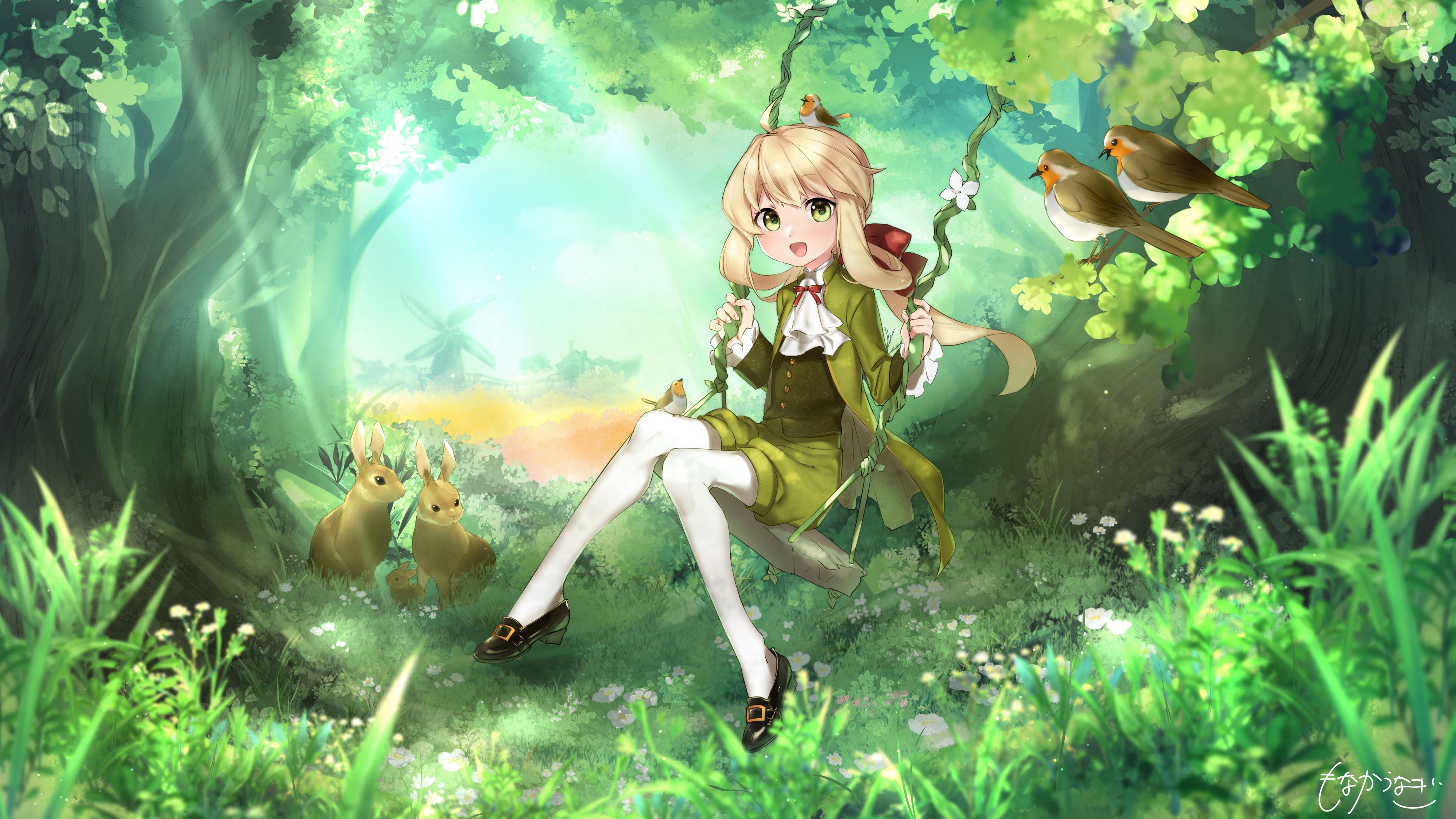 3840x2160 Green 4k Anime Wallpaper