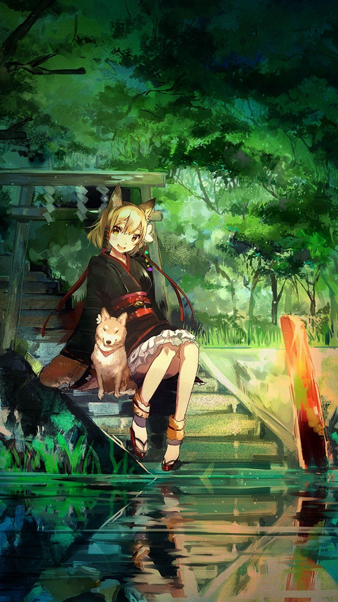 1080x1920 Girl And Dog Green Nature Anime Art Illust IPhone 6 Wallpaper Download. IPhone Wallpaper, IPad Wallpaper One Stop Download. Anime Wallpaper, Anime Art, Anime