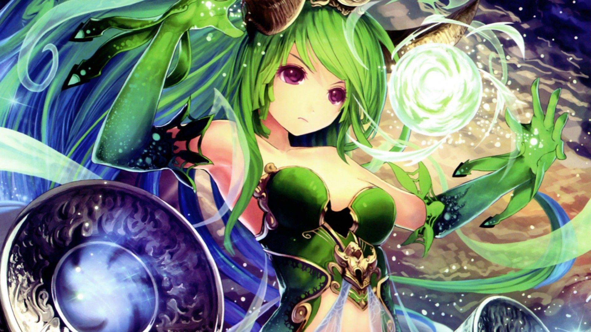1920x1080 Green Anime Girls Wallpaper