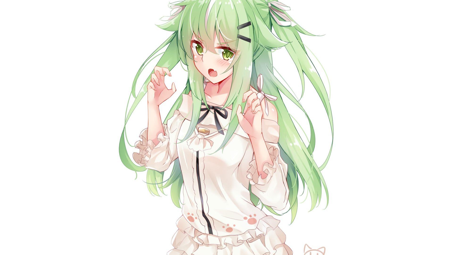 1920x1080 Desktop Wallpaper Cute, Green Hair Anime Girl, Original, Minimal, HD Image, Picture, Background, A8ee99