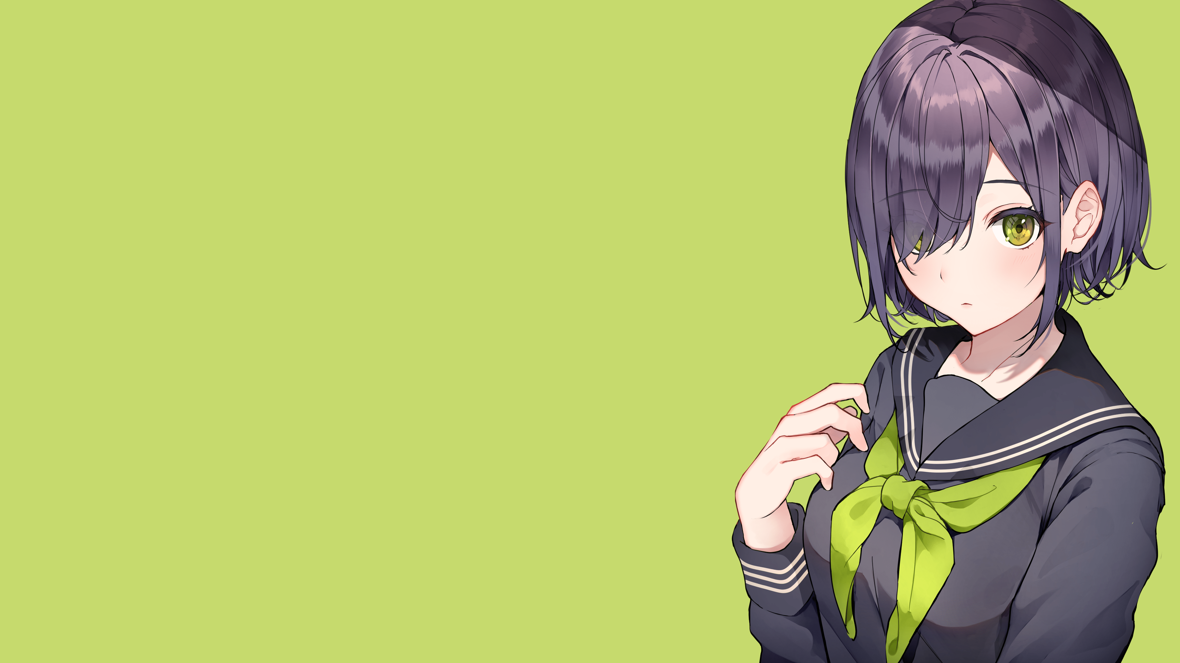 3840x2160 Wallpaper / anime, anime girls, green eyes, green background, original characters, school uniform, short hair free download