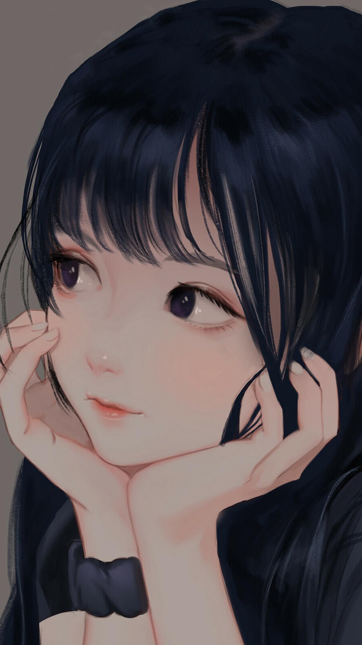 1242x2208 art girl face smile cute anime
