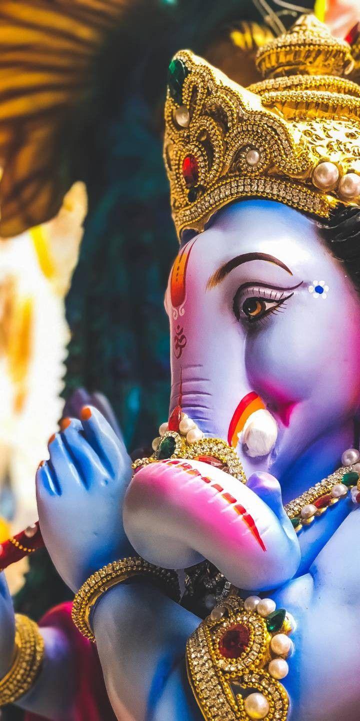 720x1440 Lord Ganesha Statue in Blue and Pink with Gold Trimmings. Ganesh ji image, Ganpati bappa wallpaper, Happy ganesh chaturthi image
