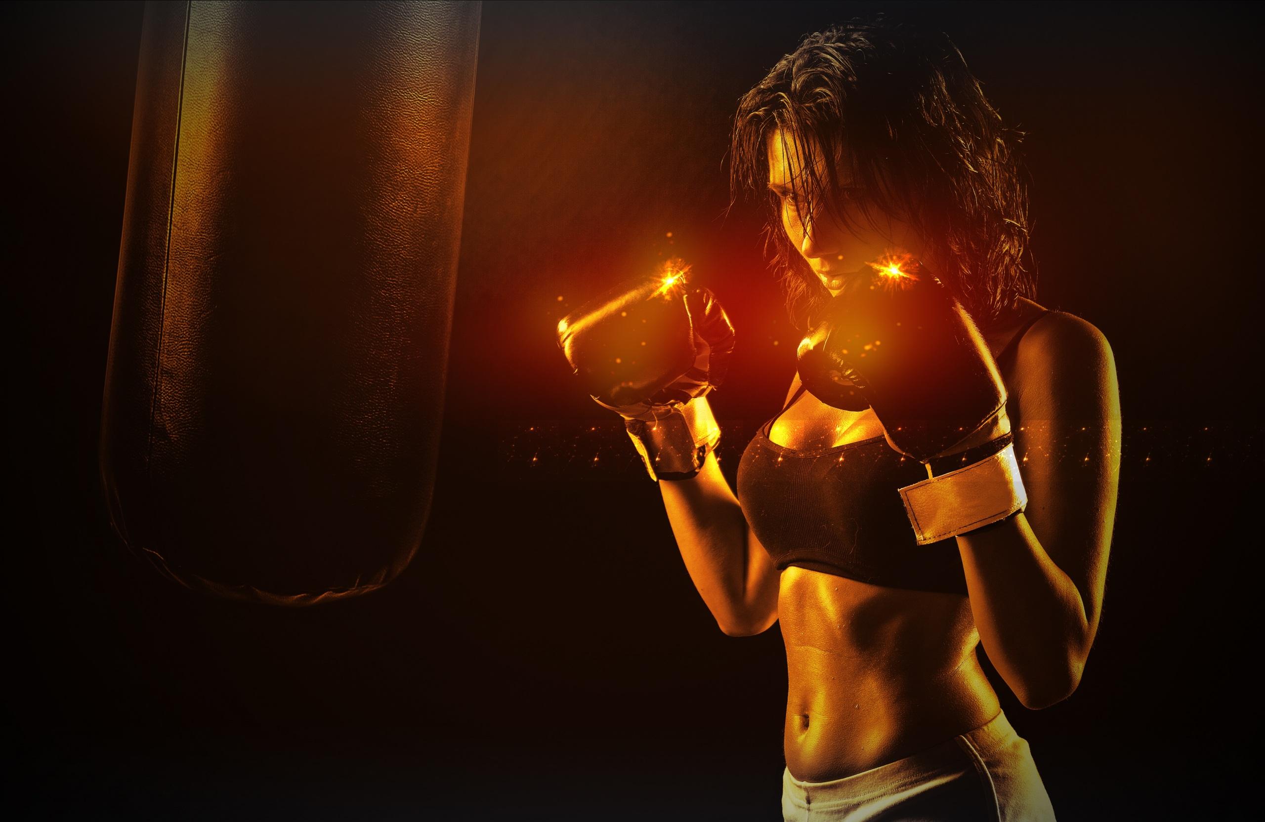 2560x1664 Photos Boxer Glove Girls athletic Boxing Hands Belly 2560x1664