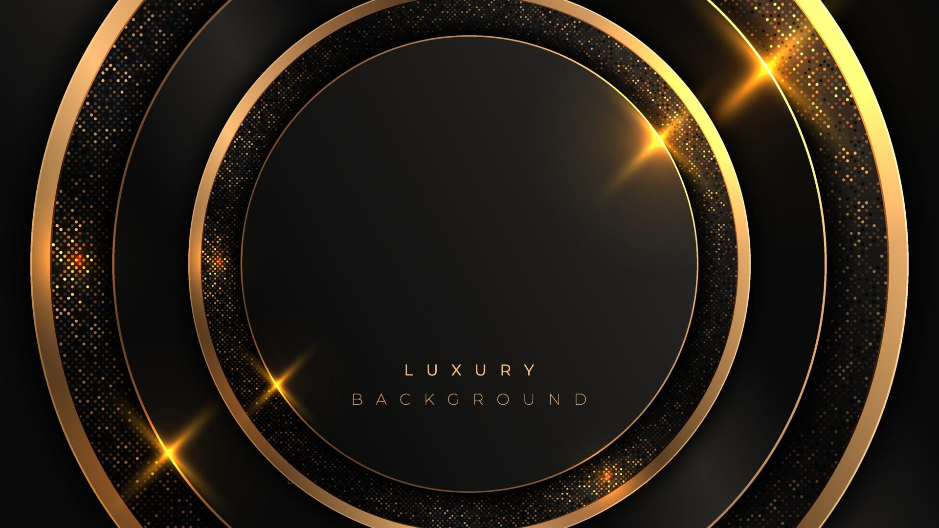 1920x1080 Black and gold circle luxury background. Round shiny gold frame on rounded shape