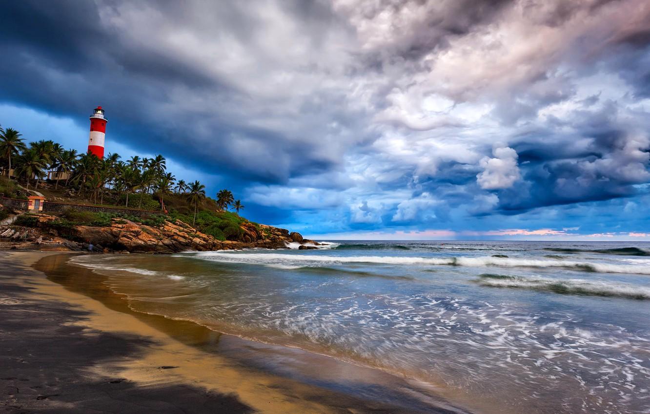 1332x850 Wallpaper sea, clouds, Palma, lighthouse, India, Cape, Kerala image for desktop, section пейзажи