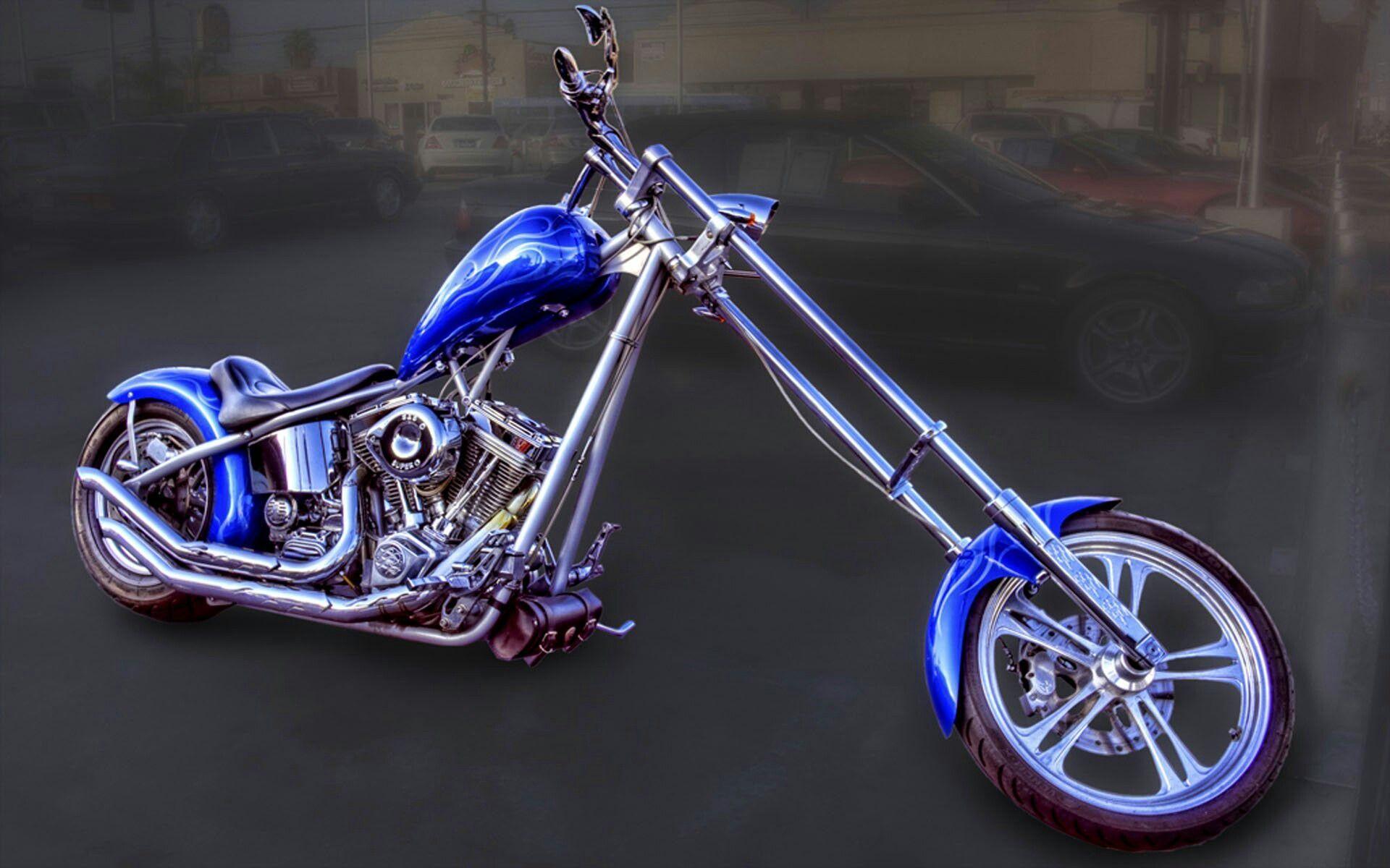 1920x1200 A Striking Blue Pro Street Chopper. Bar Hopper / Bobber / Café