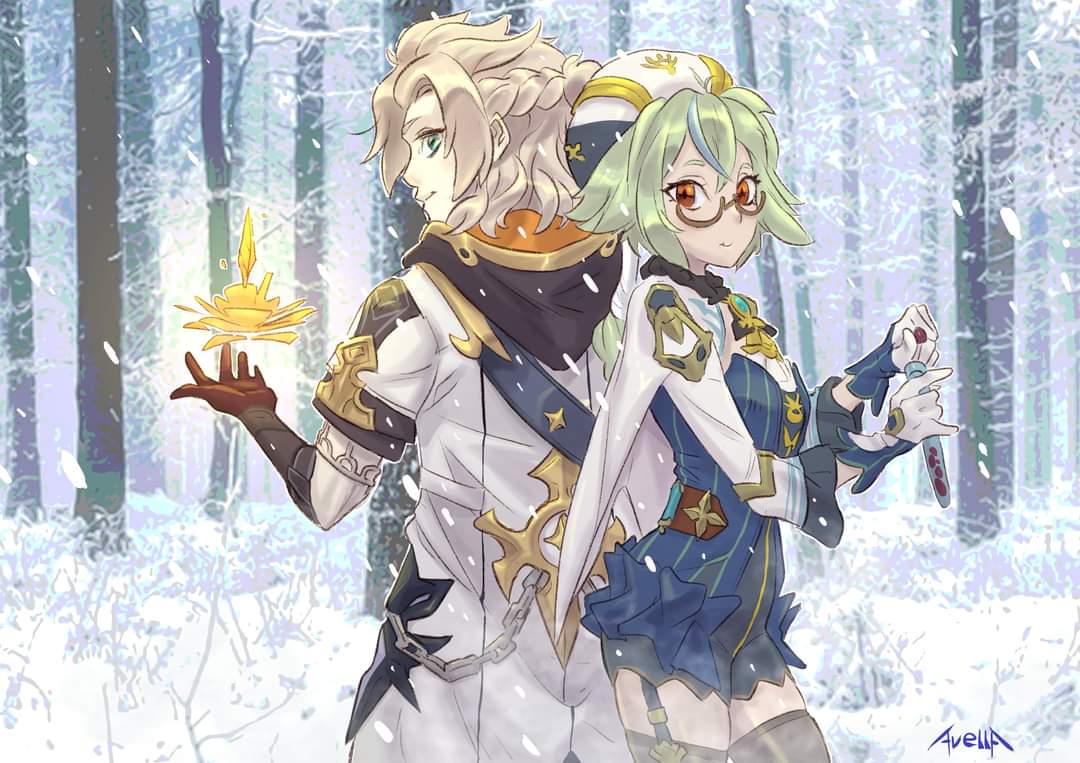 1080x763 Claudio Avella & Sucrose #GenshinImpact #genshinimpactfanart #Albedo #Sucrose #snow #alchemy #art #characters #illustration #wallpaper