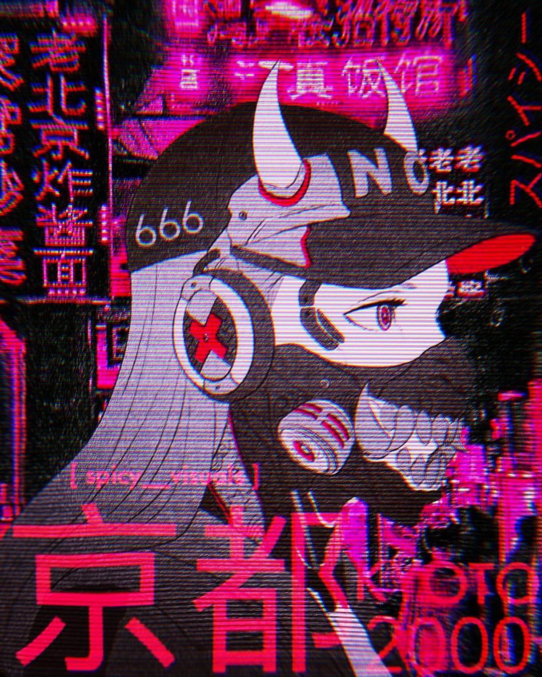 1080x1349 VHS Glitch Anime Girl Wallpaper