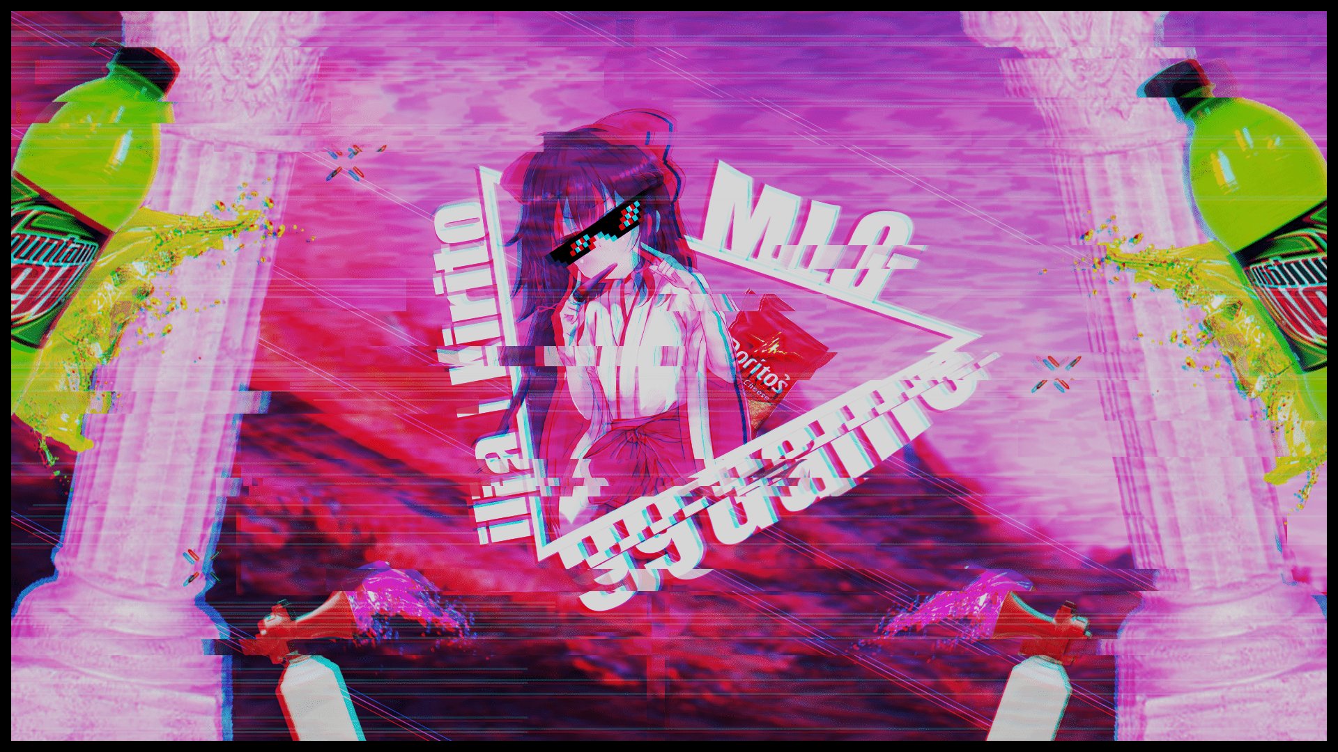 1920x1080 Wallpaper / anime girls, glitch art, anime, digital art, colorful, Mountain Dew free download