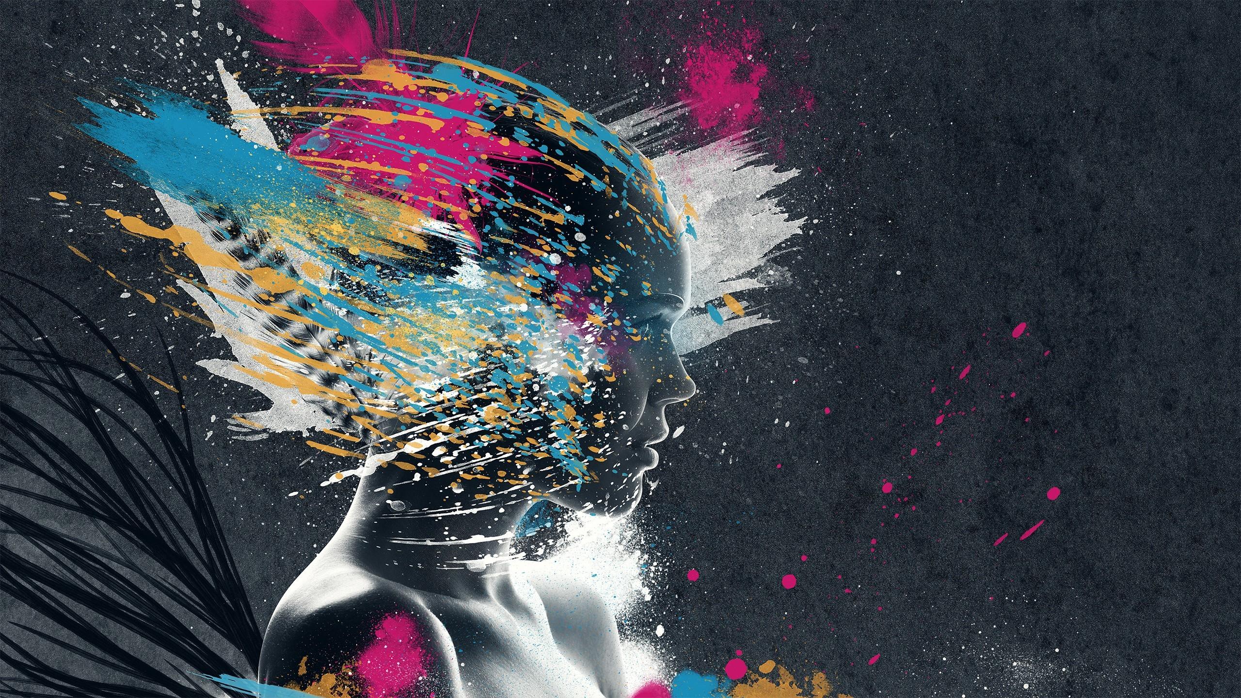 2560x1440 face, people, digital art, artwork, glitch art, colorful (2560x1440px) on