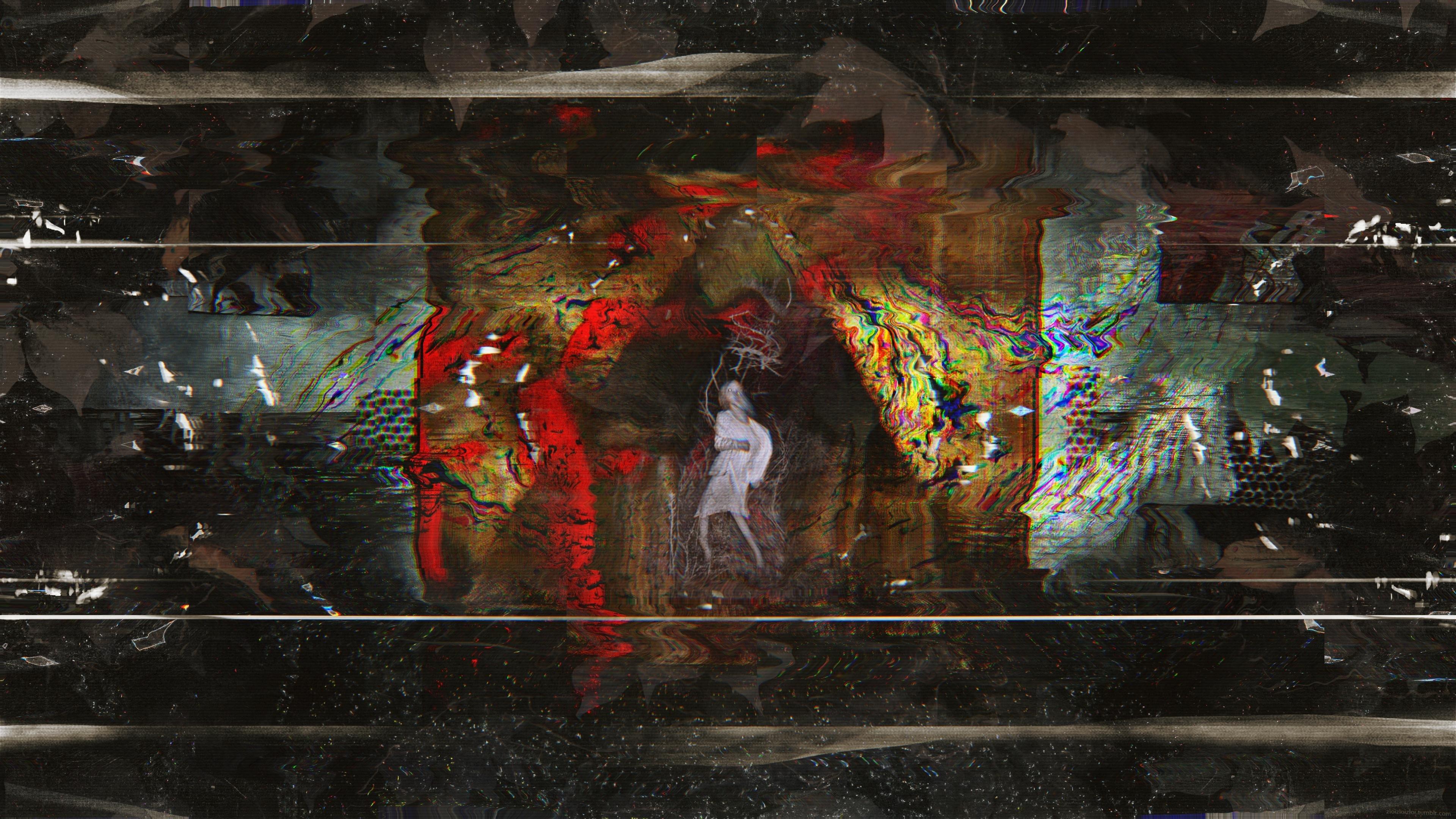 3840x2160 Girl in Glitch Forest Abstract 4K wallpaper