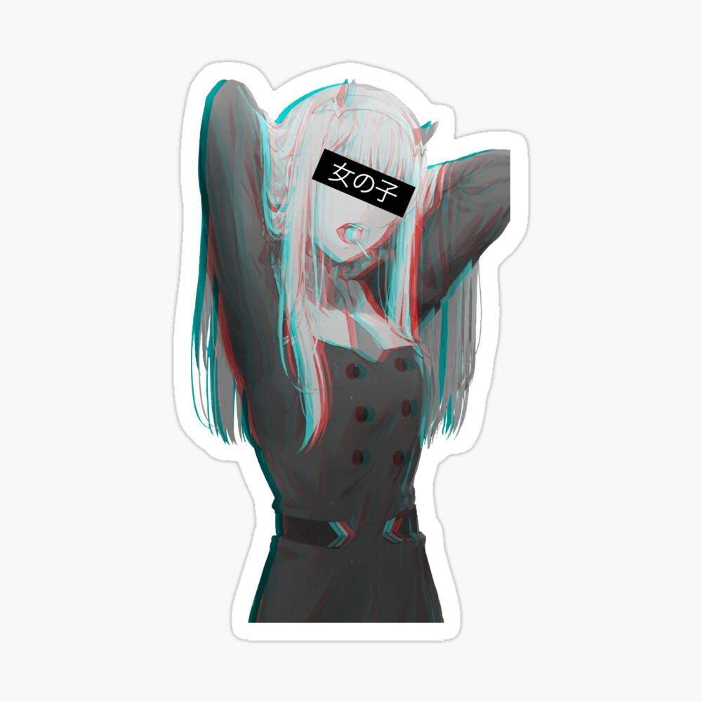 1000x1000 Anime Glitch Girl Black Poster