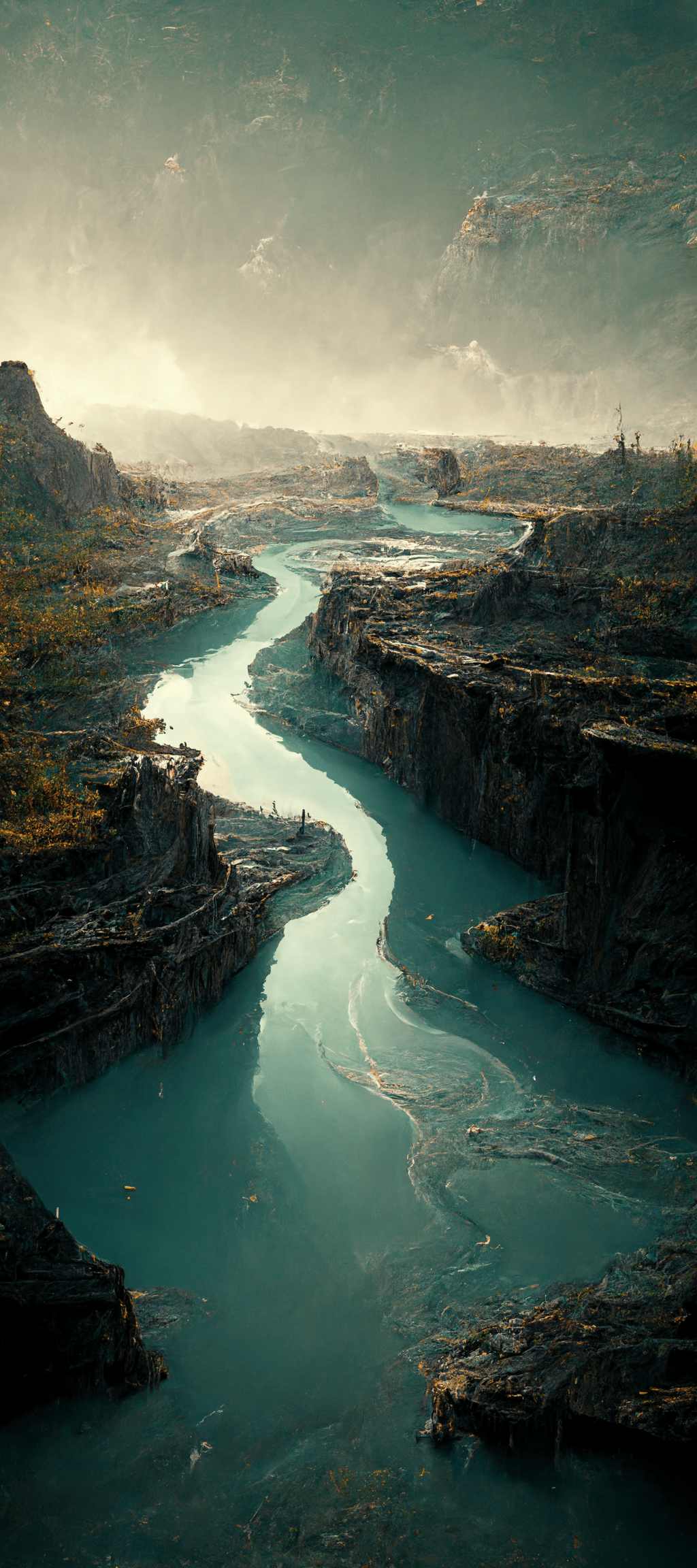 1024x2304 Landscape River Canyon Water Midjourney Ai Wallpaper:1024x2304