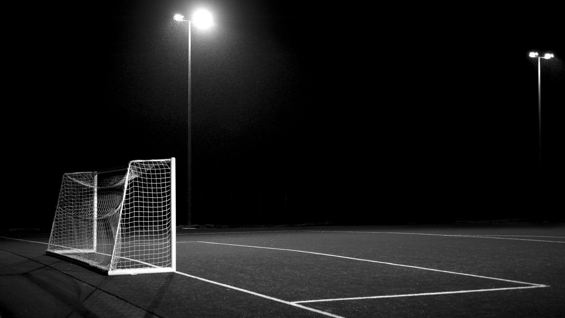 1920x1080 Sports, Football Field, Night, Light, Goal, grayscale photo of soccer goal #sports football field #night #light #g. Soccer goal, Football picture, Football field