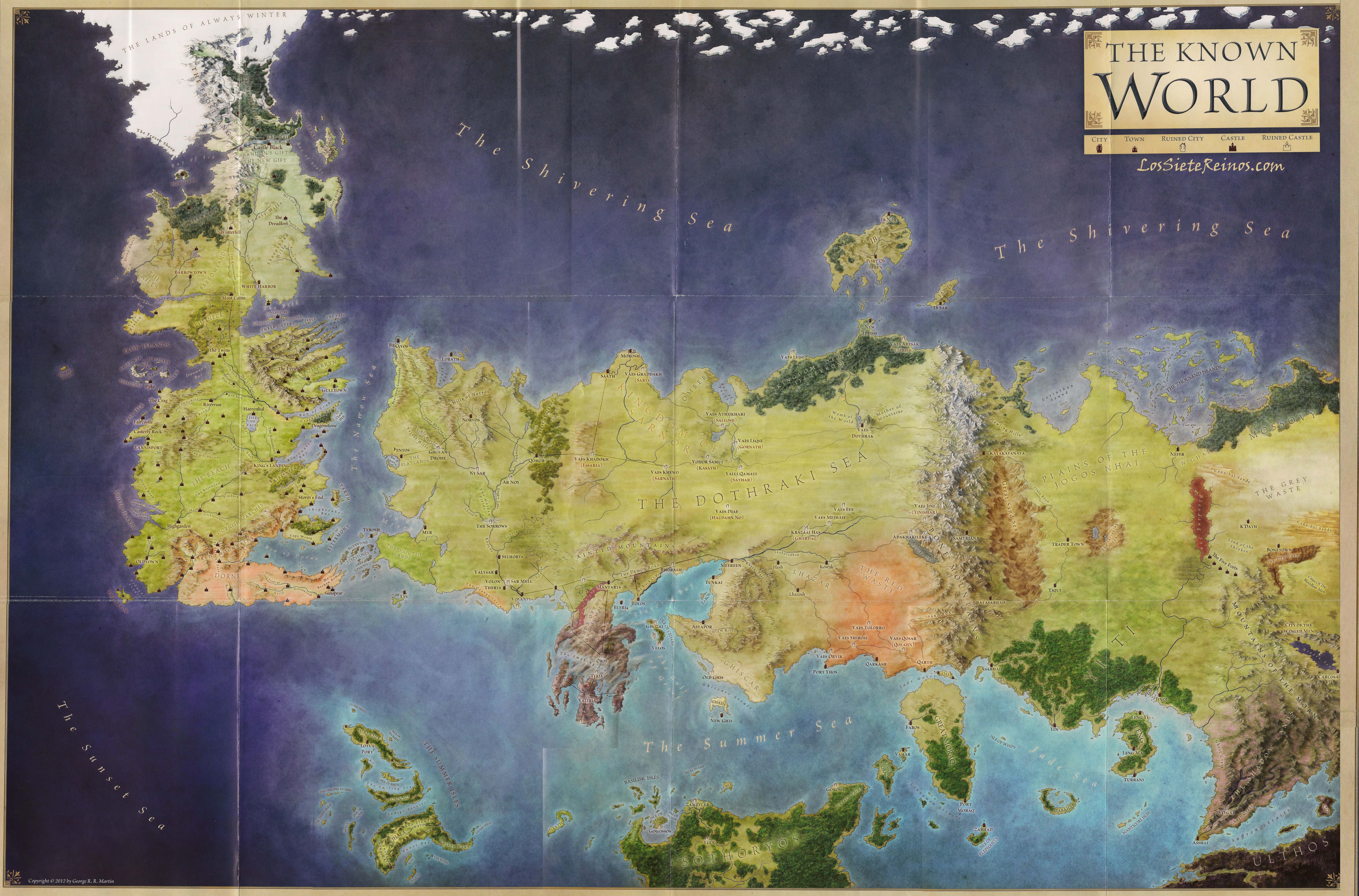8064x5319 Map shows vast distances Game of Thrones characters travel